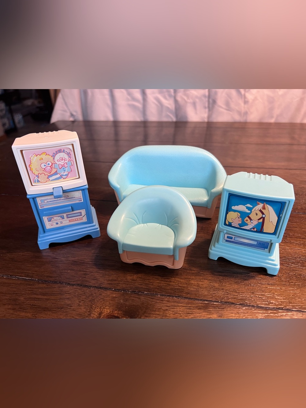 Vintage 90s Fisher Price Loving Family Living Room Set Couch Chair 2 TVs